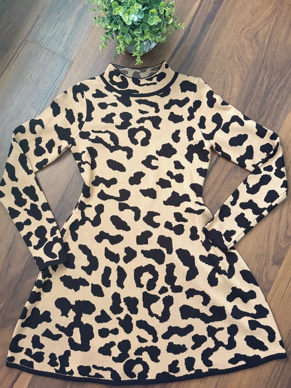 Fashion Nova Girls Leopard Knit Dress - Beige & Black